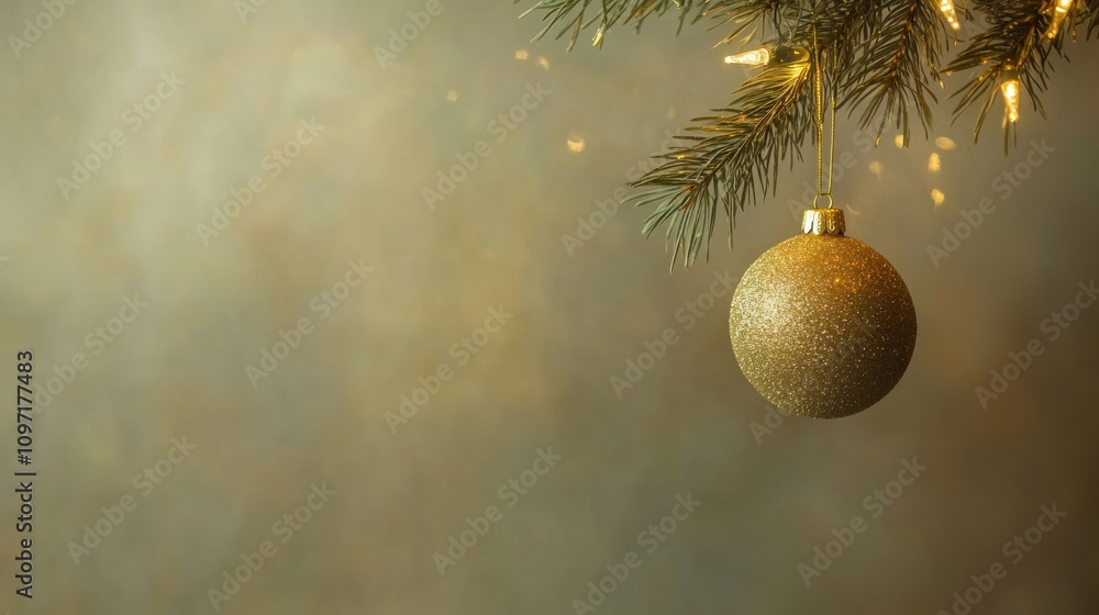 Aufkleber a golden ornament glimmers on a pine branch, illuminated by soft lights, creating a festive atmosphe