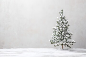 Fototapeta premium Snowy pine tree in a serene winter scene