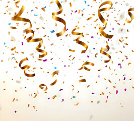 Obraz premium Ribbons Falling on White Background for Celebration and Party Themes