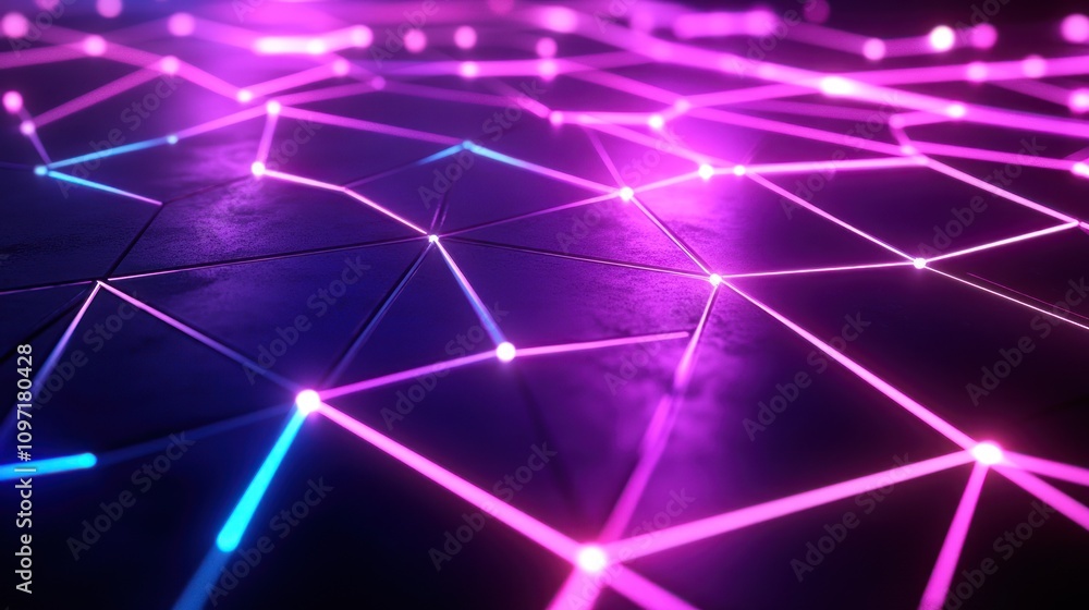 Poster Abstract Neon Network Glowing Lines And Points