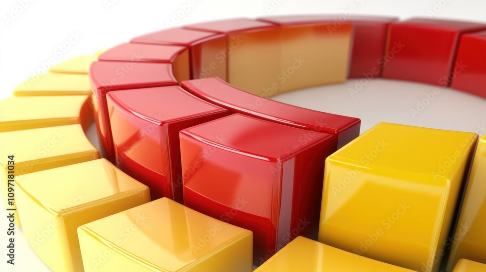 Poster a circular arrangement of glossy red and yellow blocks, suggesting design or construction.