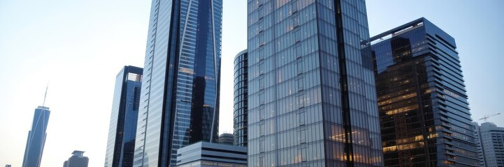 Futuristic high rise buildings with innovative design and sustainable features, structure, innovation