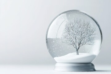 Snow globe with lone tree, winter concept