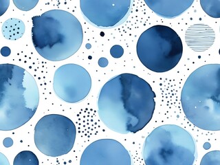 Abstract Blue Watercolor Circles Seamless Pattern