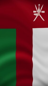 Oman Waving Flag in Vertical Orientation. Realistic Flag Animation. Seamless Loop Background.	