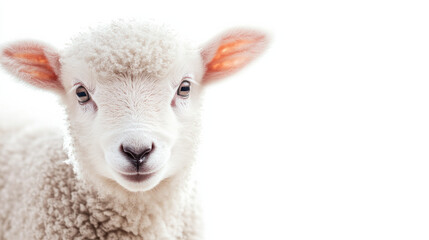 Fototapeta premium Young lamb on white background looking at camera