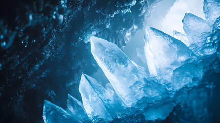 Fototapeta premium Crystalline ice cave with captivating blue hues. Crystalline Ice Shards. Illustration
