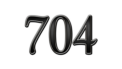 black metal 3d design of number 704 on white background.