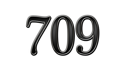 black metal 3d design of number 709 on white background.
