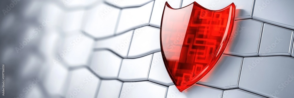 Aufkleber a red shield icon on a textured background, symbolizing protection and security.