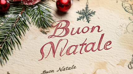 Buon Natale elegantly inscribed on vintage Christmas cards with festive designs