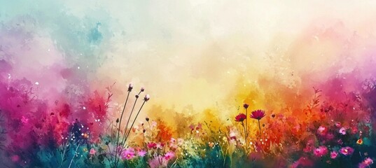 Vibrant abstract floral landscape featuring colorful wildflowers against a soft, dreamy background, conveying a sense of serenity and natural beauty.