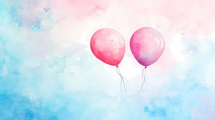 Fototapeta premium Watercolor painting of three floating balloons in pastel sky. Pastel Balloon Skies. Illustration
