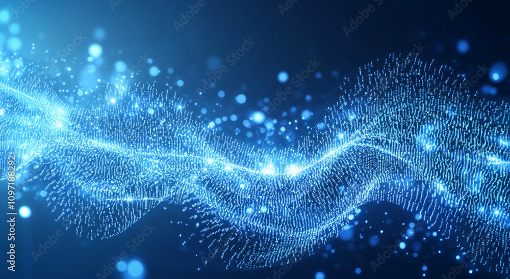 Aufkleber Colorful waves of light create an abstract visual effect in a dark setting with glowing particles in the air