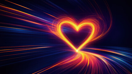 Heart-shaped neon glow with motion blur