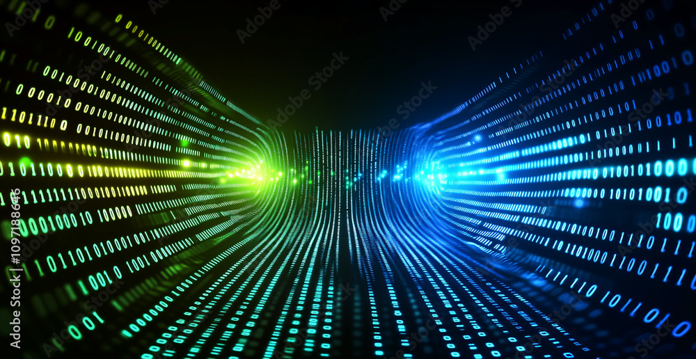 Poster Innovative digital design creates a mesmerizing flow of binary digits in vibrant colors