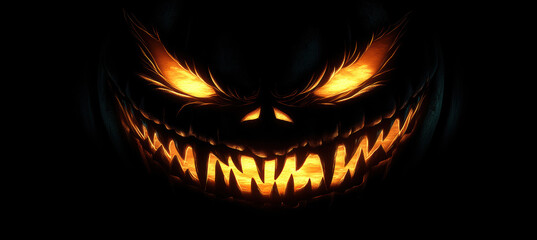 Naklejka premium Jack-o'-Lantern with Fangs and Sharp Teeth