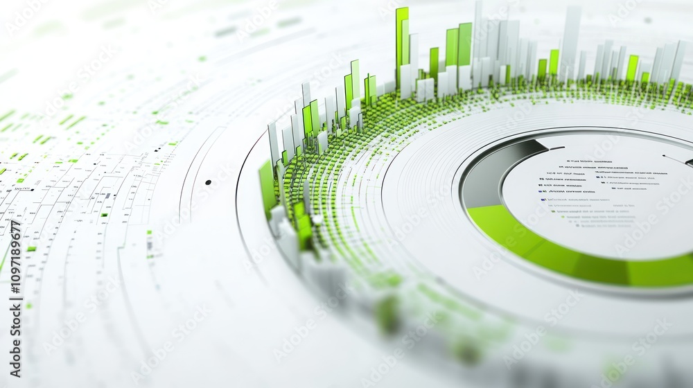 Aufkleber Abstract data visualization with green and white elements representing information flow.