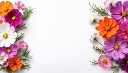 Fototapeta premium cosmos bouquet corners, cosmos flowers frame