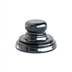 Glossy black object with rounded top and layered base, isolated