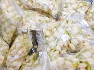 Jasmine flower buds pack in plastic bag for sale at the asian market