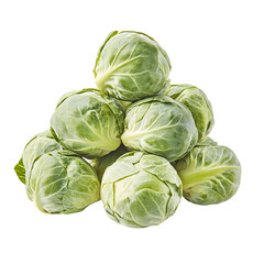 Fototapeta premium A stack of fresh Brussels sprouts, showcasing their vibrant green color and textured leaves.