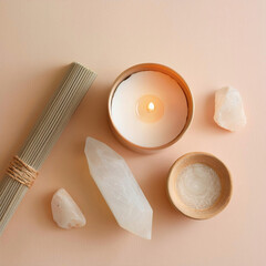 Simple Serenity: Candles and stones on a Clean Surface.