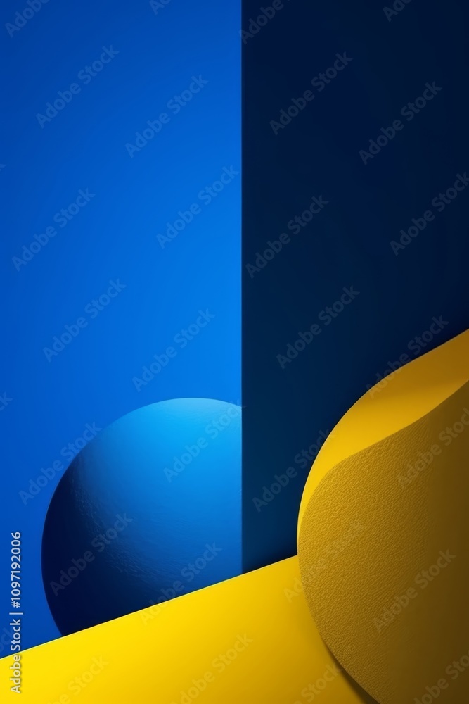 Poster a graceful curve in shades of blue and yellow creating a serene and harmonious visual experience. ge