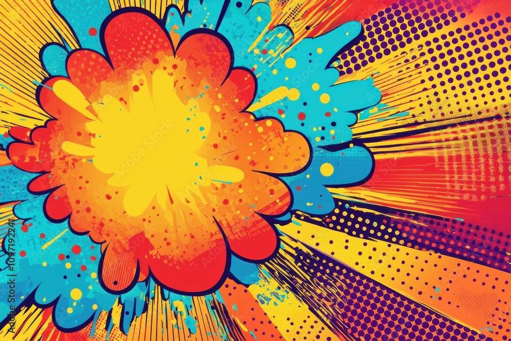 Poster colorful explosion of paint and graphic shapes creating a dynamic and vibrant background, perfect fo