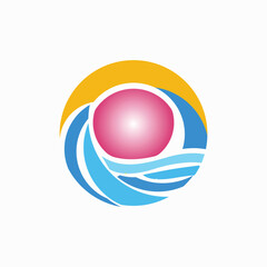 Illustration design of wave symbol with pink sun