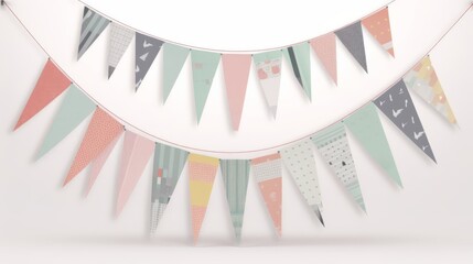 Fototapeta premium A vibrant and eye-catching bunting banner adorns a wall, bringing a celebratory and cheerful atmosphere to the space. Generative AI