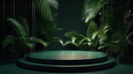 Obraz premium A round podium stands gracefully in front of a tall palm tree. Generative AI