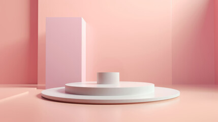 Whimsical Display. shelf stands in a room, awaiting product demonstration. Generative AI