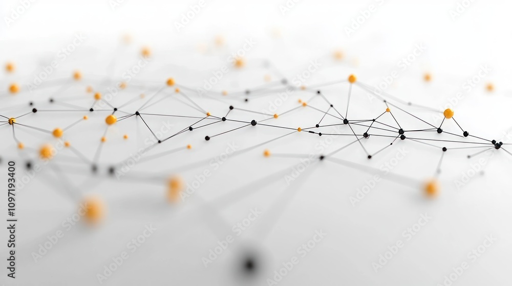 Poster Abstract network of connected nodes in black and orange, symbolizing data and technology.