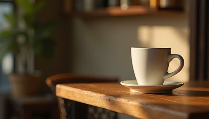 Fototapeta premium Taza de café en una cafetería minimalista, ambiente moderno y tranquilo