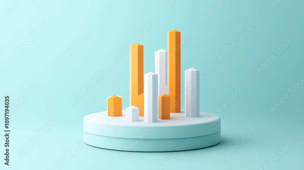 Aufkleber A 3D bar graph with varying heights in orange and white, representing data visualization.