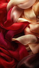 Fototapeta premium Abstract ribbon-like waves in gold and red tones flowing seamlessly, evoking motion and elegance.