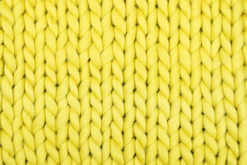 Close-Up of Bright Yellow Chunky Knit Wool Texture – Perfect for Cozy Home Decor, Knitting Projects, Crafting Ideas, and Vibrant Handmade Textile Inspiration