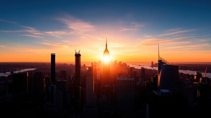Naklejka premium The sun is setting over the city of New York