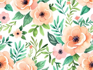 Peach Watercolor Floral Pattern: A Delicate Springtime Bloom