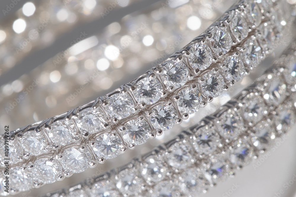 Poster close-up of elegant diamond-studded bracelets showcasing intricate design and sparkle.