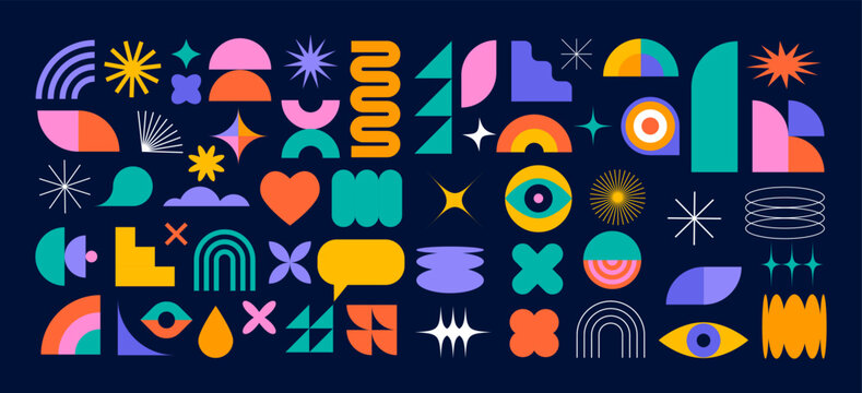 Collection of Brutalist abstract geometric shapes and elements. Modern, minimalist contemporary primitive geometric shapes and elements