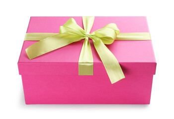 Beautiful pink gift box with bow isolated on white