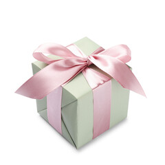 Obraz premium Beautiful gift box with pink bow isolated on white