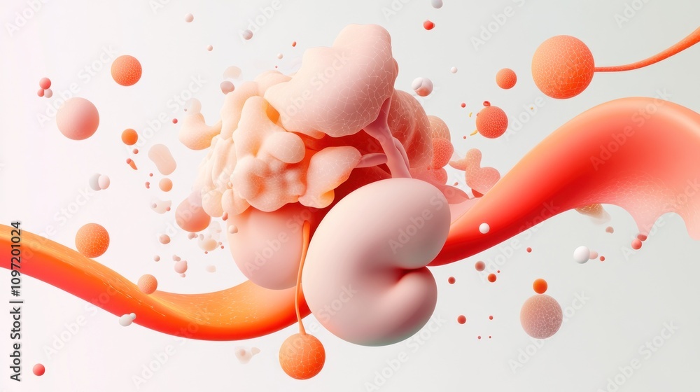 Aufkleber Abstract 3D rendering of organic shapes and forms, showcasing fluidity and color interaction.