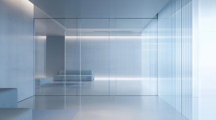 Modern office interior with glass matte opaque walls and door, minimalist design. Generative AI