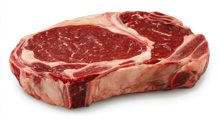 Chopped raw meat with visible fat , placed on a clean white background, highlighting the texture and richness of the fat in the meat