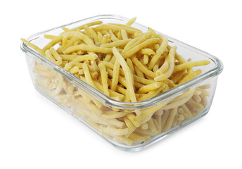 Frozen yellow beans in container isolated on white