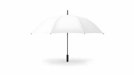 Obraz premium A pristine white umbrella with a black handle, isolated on a white background.