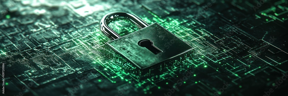 Aufkleber a digital lock on a circuit board background, symbolizing cybersecurity and protection.